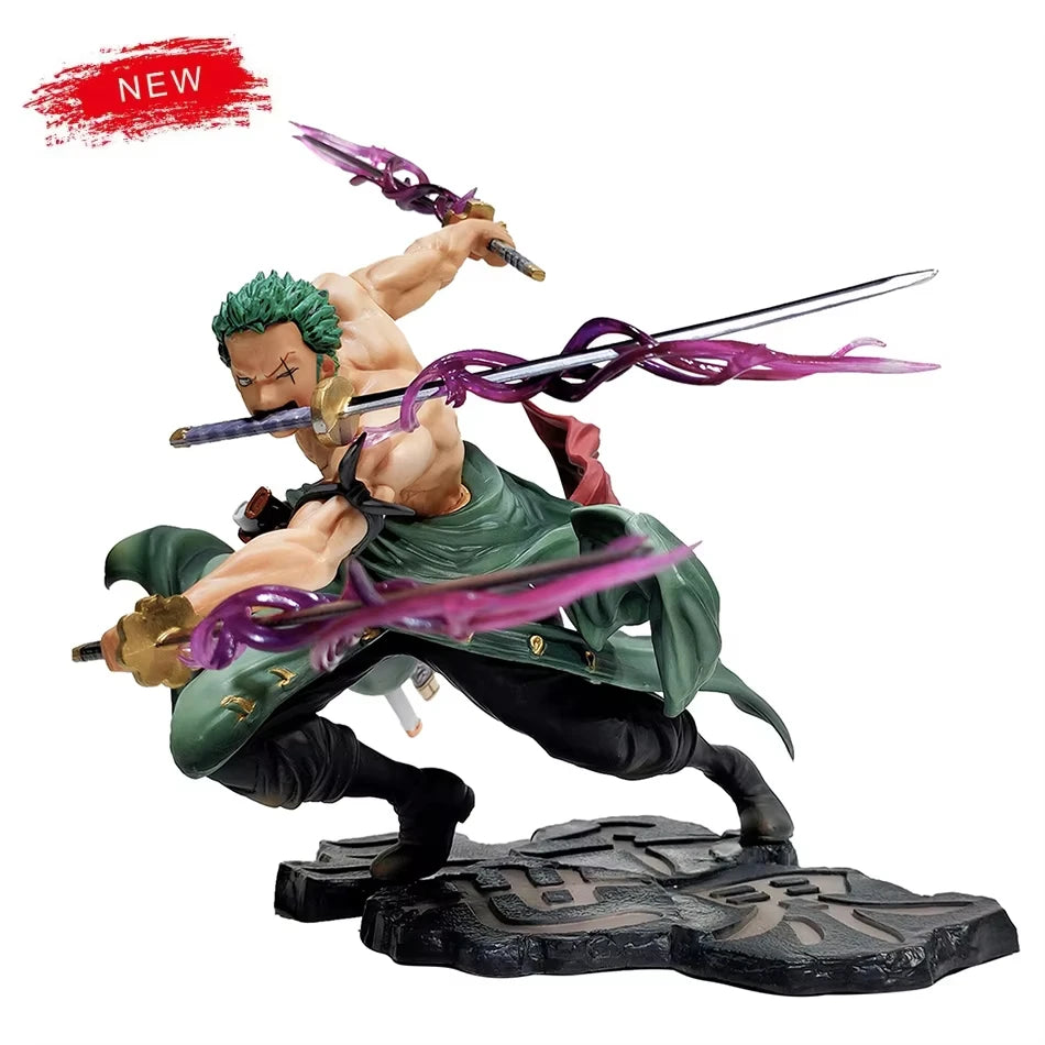 Figurine Roronoa Zoro One Piece 10cm, vue de face avec ses trois sabres