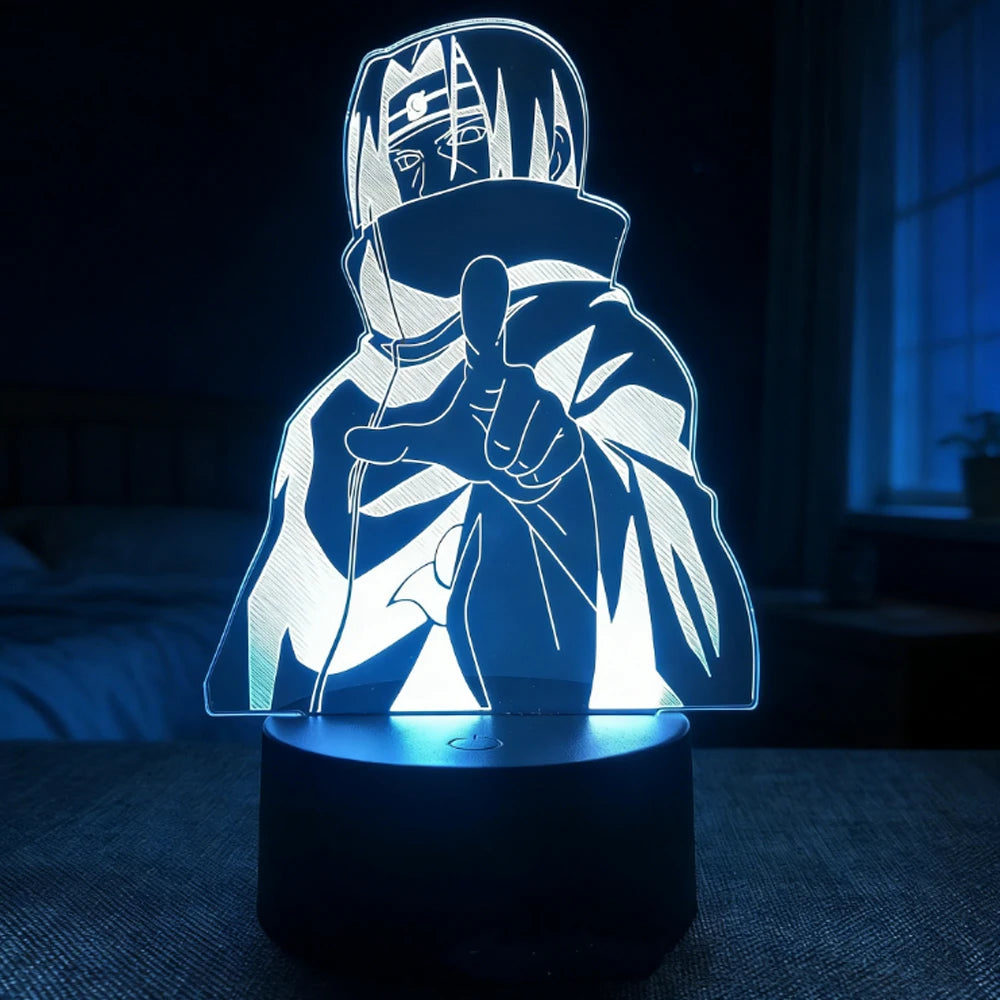 Veilleuse LED 3D Itachi Uchiha Naruto, vue de face allumée
