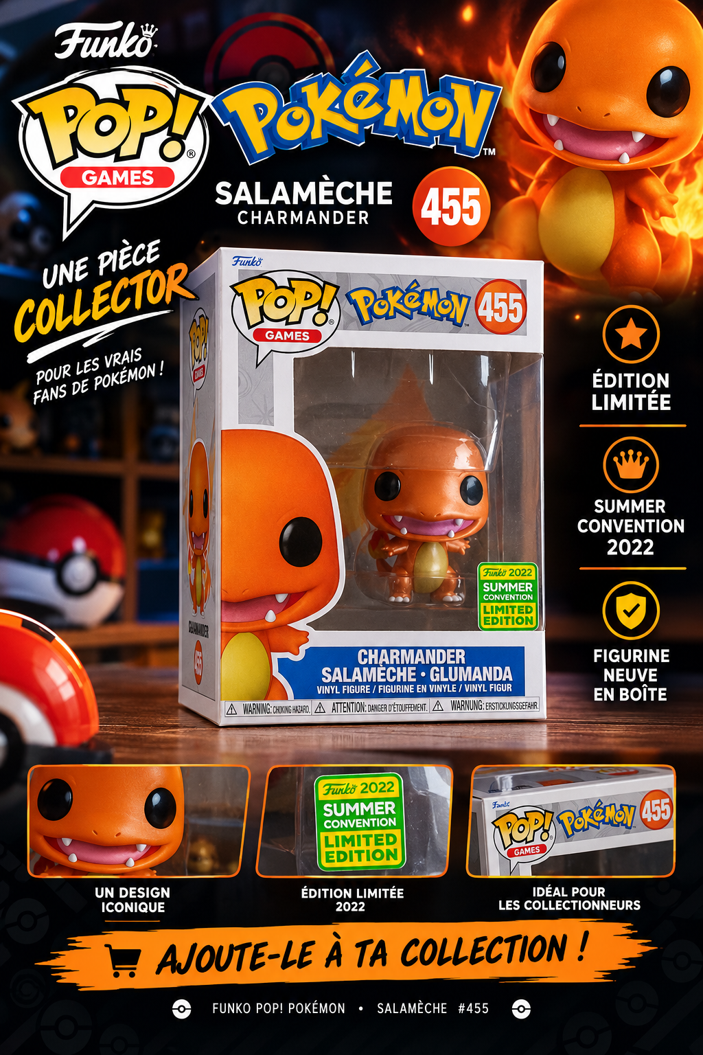 Funko POP! Pokémon Salamèche #455 Summer Convention 2022 Limited Edition – Figurine neuve en boîte