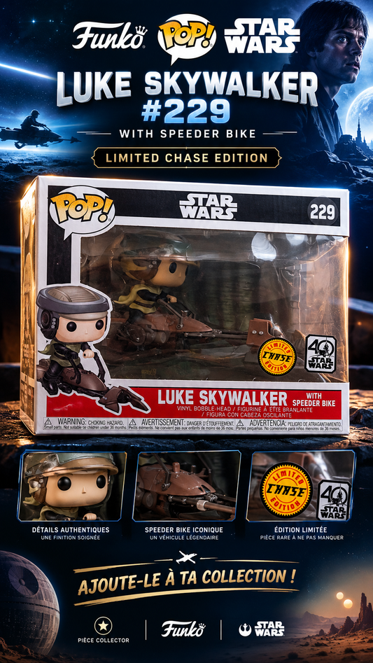 Funko Pop Star Wars 229 Luke Skywalker Speeder Bike CHASE 40e Anniversaire NEUF